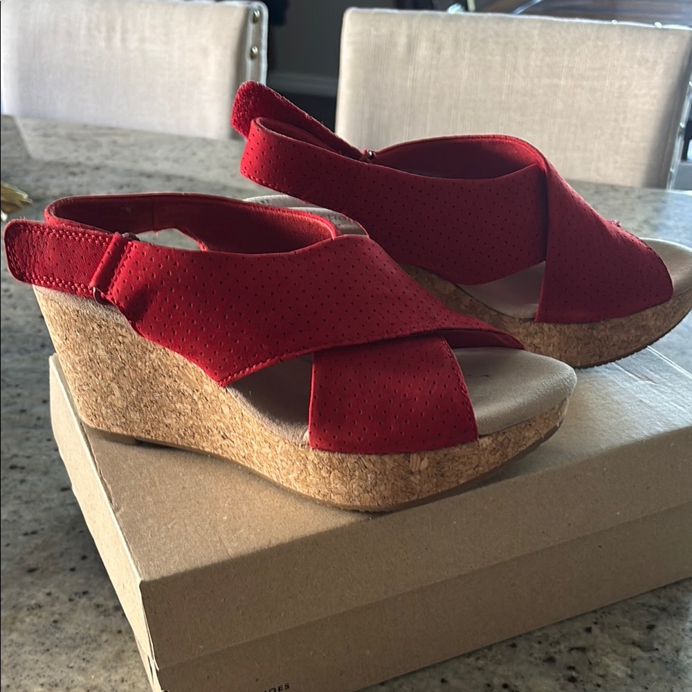 Clark’s Red Wedge Sandals